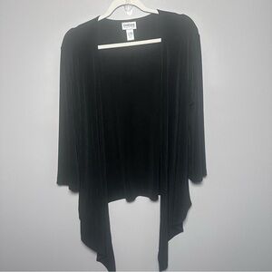 Chico’s Travelers Size 2 Large Black Slinky Open Front Long Sleeve Cardigan